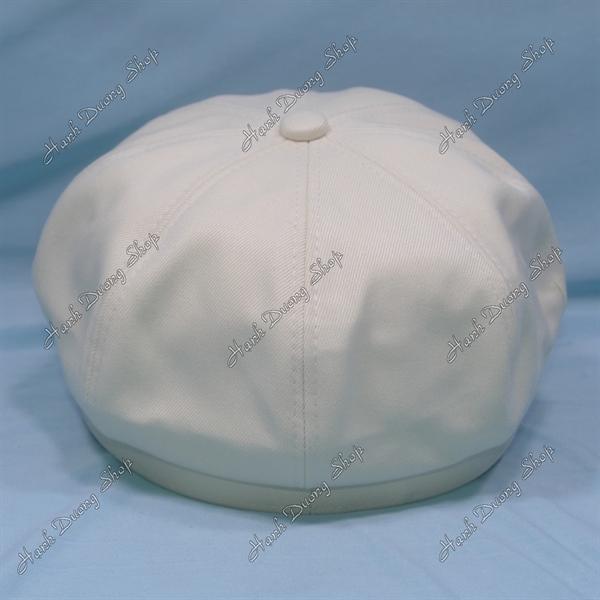 Nón mỏ vịt nữ gắn mặt sắt nơ phía trước, nón beret nữ hàng quảng châu phong cách cổ điển, nón nồi nữ, nón bí ngô, nón beret họa sĩ hàng quảng châu vòng đầu 57-58cm có 2 dây rút giảm size đầu - Kem trắng