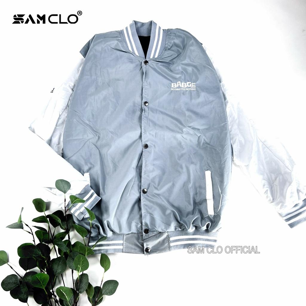 Áo khoác bomber vải dù 2 lớp nam nữ SAM CLO - Áo khoác gió phong cách bóng chày JACKET form rộng unisex thêu chữ BADGE