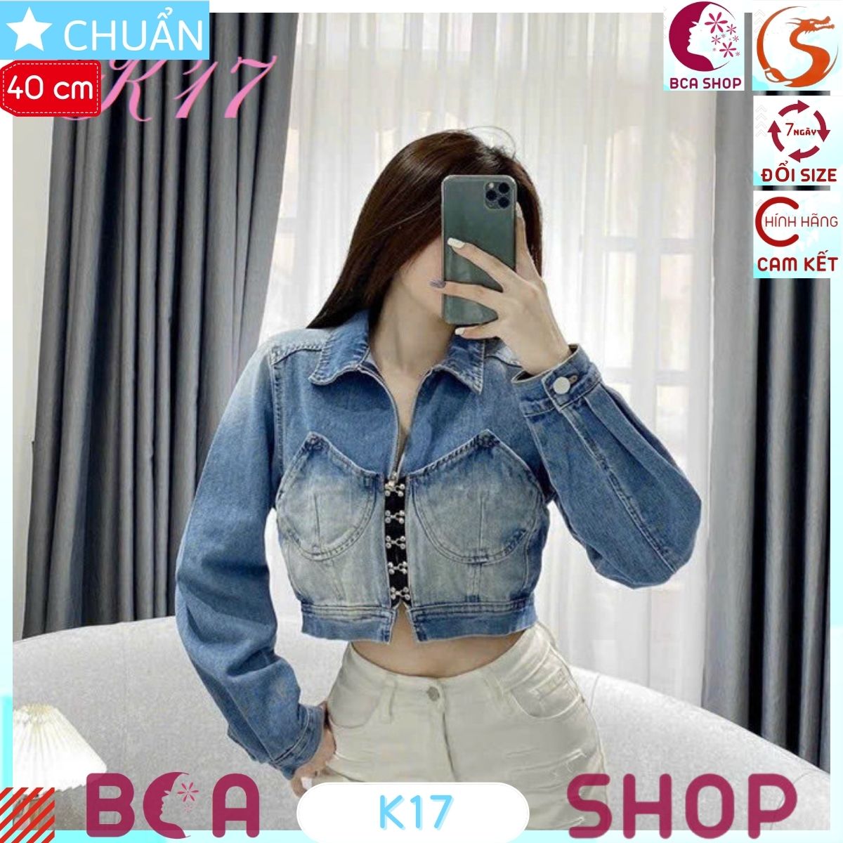 Áo khoác Jeans nữ cao cấp K17 ROSATA tại BCASHOP thiết kế độc lạ, nút cài thiết kế lạ mắt và thời trang