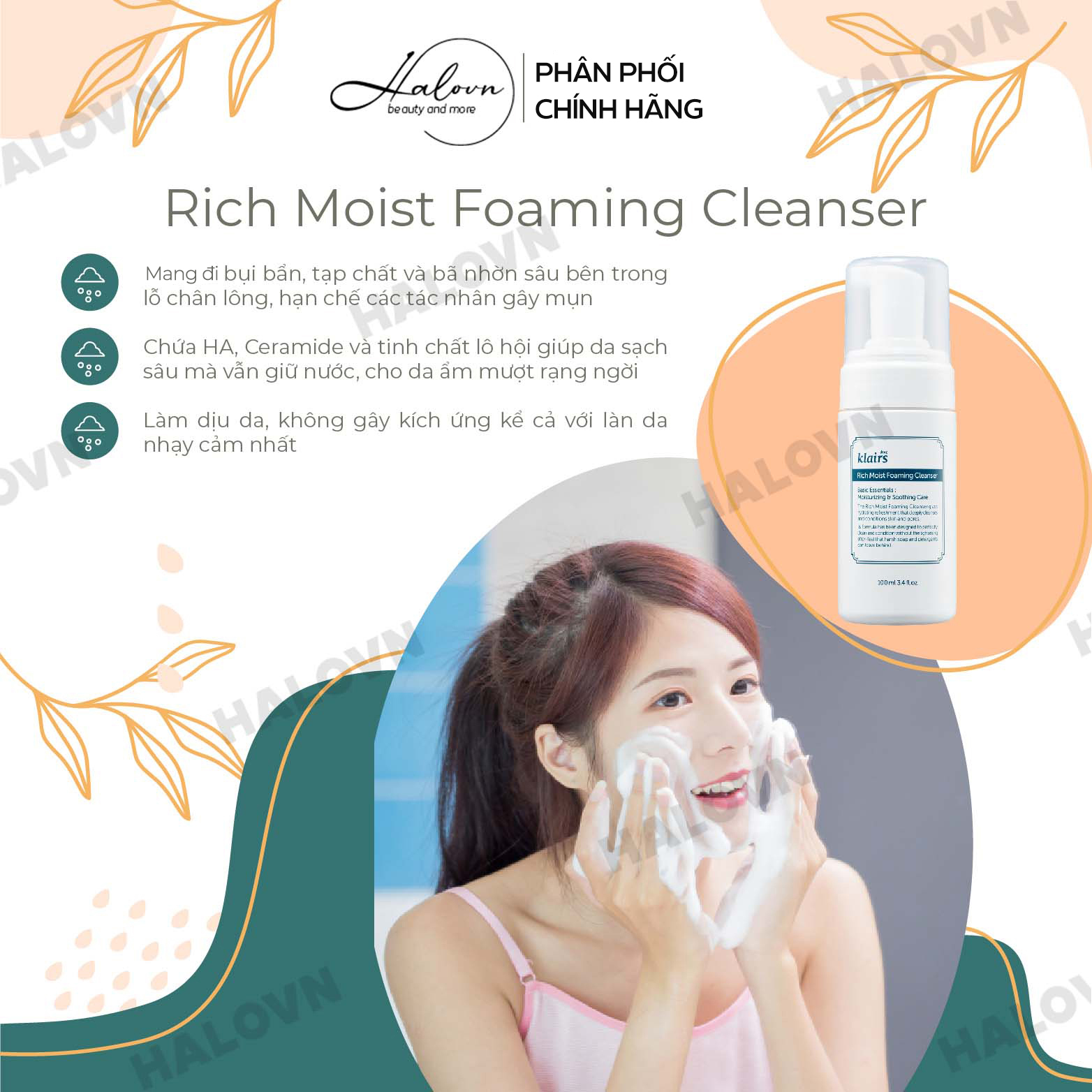 Sữa Rửa Mặt Tạo Bọt Dịu Nhẹ Klairs Rich Moist Foaming Cleanser 100ml