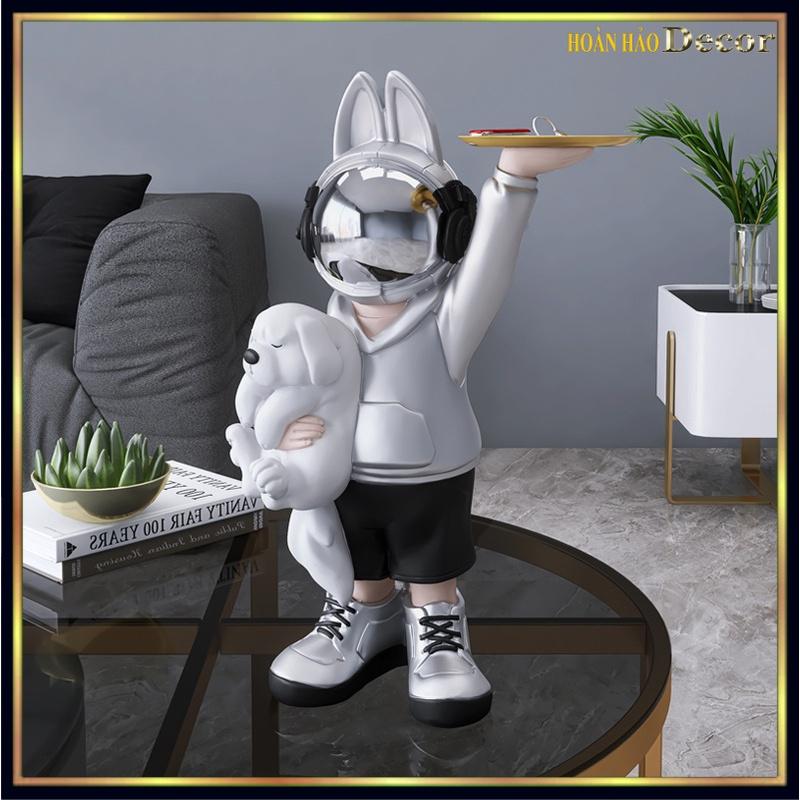 Tượng Trang Trí gấu bearbrick, Tượng Đỡ Khay thỏ phi hành gia tiện lợi trưng bày phòng khách, trang trí nhà cửa