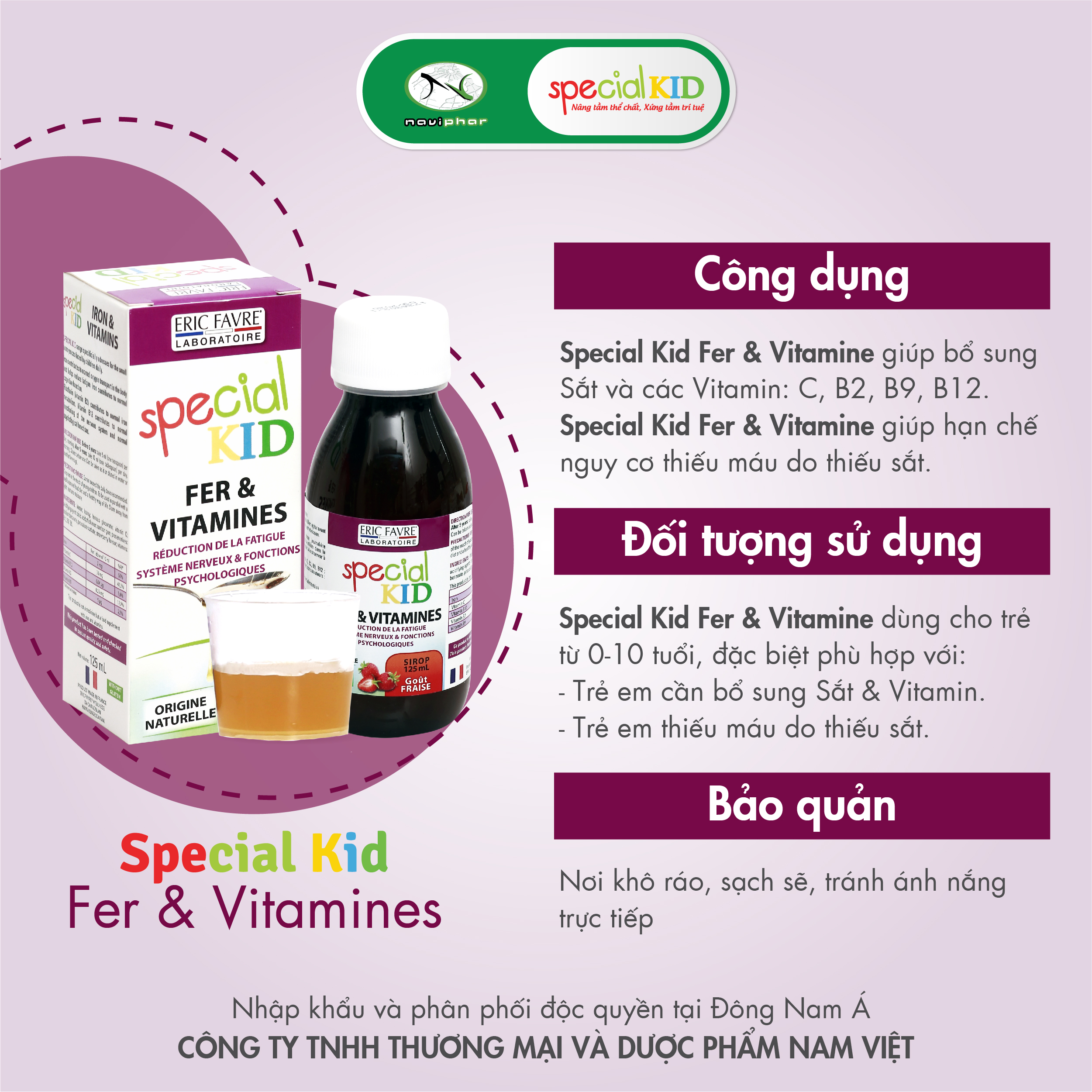 SPECIAL KID FER & VITAMINES - Siro Bổ sung sắt và các vitamin C, B2, B9, B12 - Giúp giảm thiếu máu do thiếu sắt - Nhập khẩu Pháp