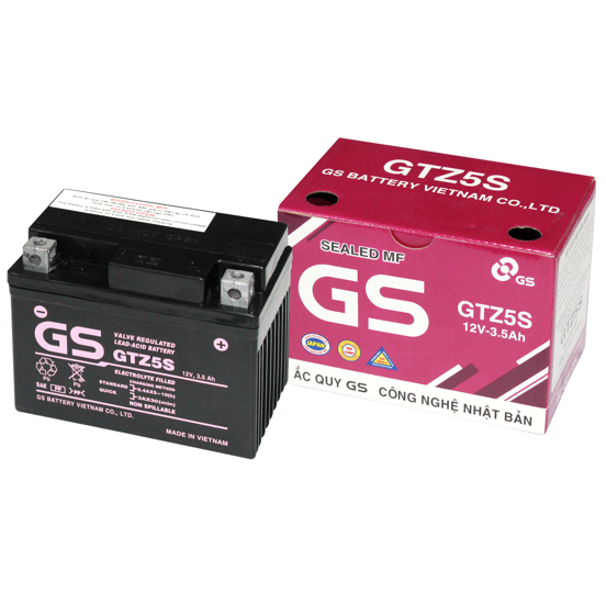 Bình Ắc Quy Khô GS GTZ5S ( 12V 3.5 Ah ) - Kích thước: 113 x 70 x 85mm ( Dài x Rộng x Cao )