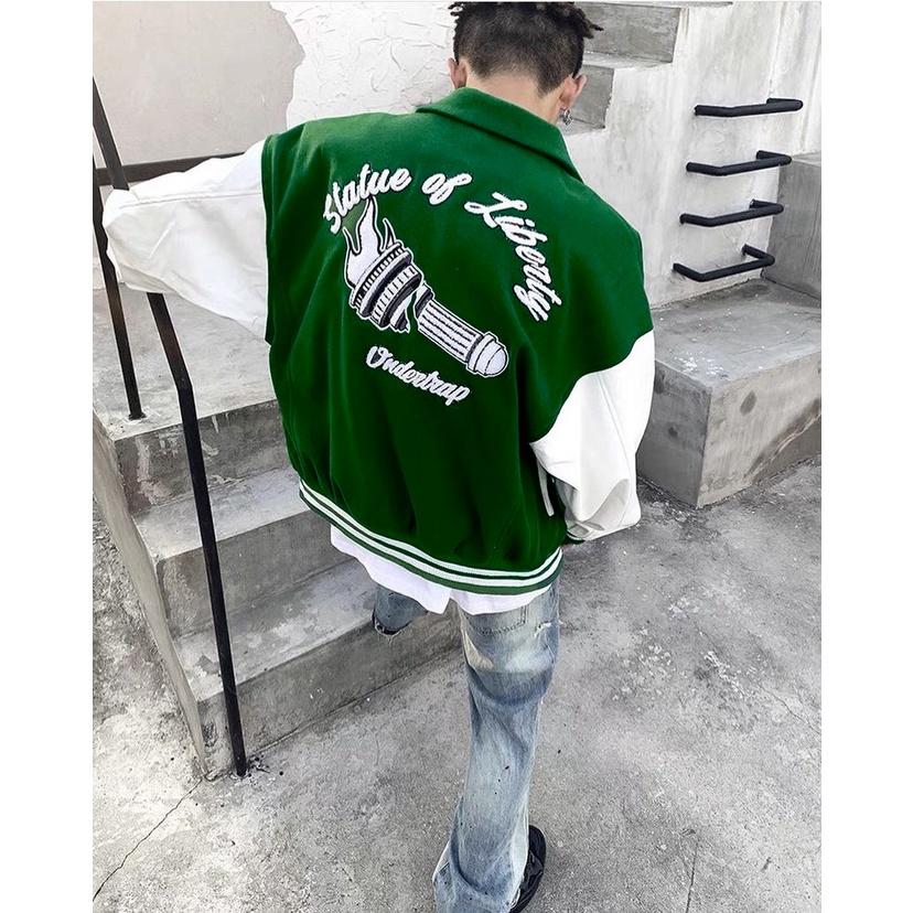 Áo Varsity Jacket UNDERTRAP LIBER ullzang - Áo Khoác Bomber phối bo Siêu Hot ( có form rộng XL ) - OCEAN.CLO