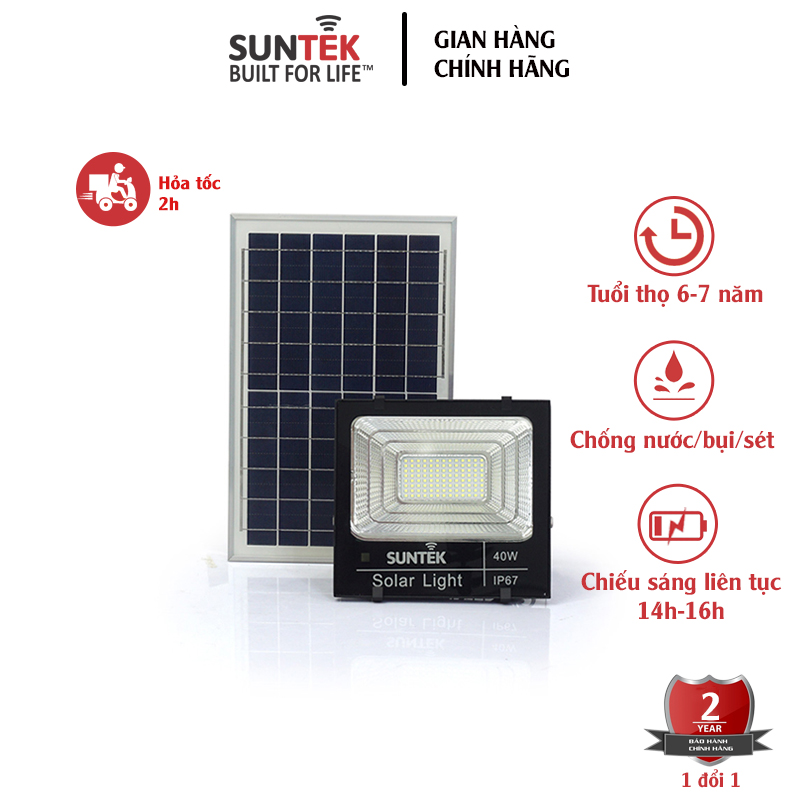 Đèn Pha Năng Lượng Mặt Trời SUNTEK LED Solar Light 40W - Hàng Chính Hãng