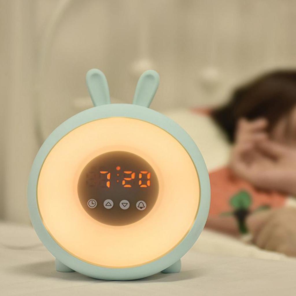 Night Light Clock for Kids, Cute Animal Bunny Nightlights for Baby Toddler Children Girls, Rechargeable 7 Changing Colors Table Lamp for Bedroom