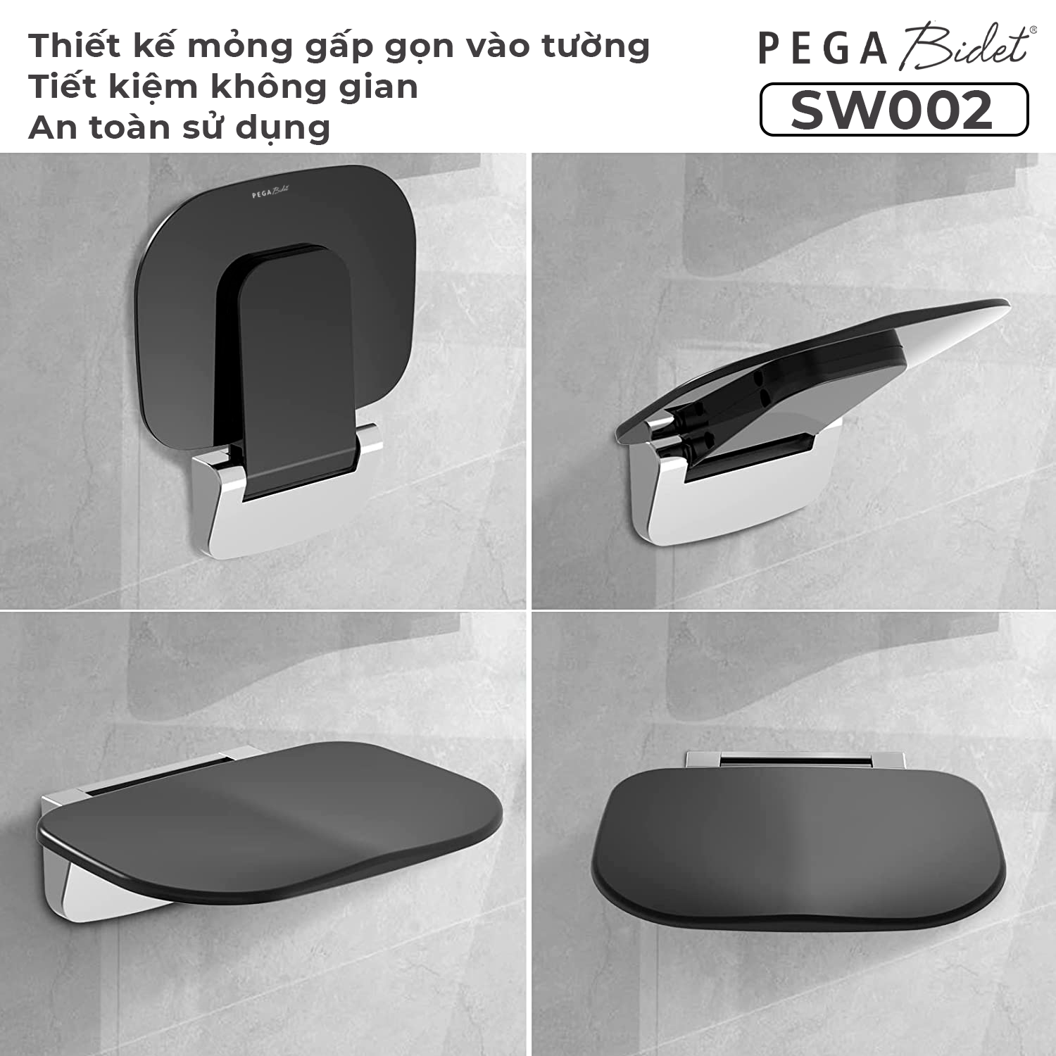 Ghế ngồi tắm treo tường cao cấp PEGA Bidet SW002 tải trọng tới 200KG, gấp mở tiện lợi - Sản phẩm đạt tiêu chuẩn Mỹ