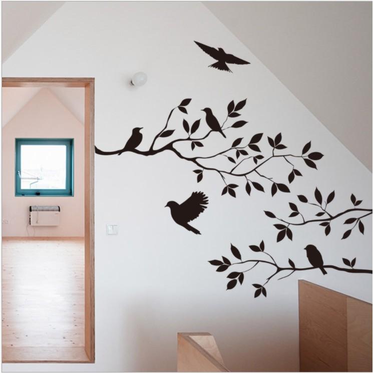 Decal dán tường trang trí - CON CHIM TRÊN CÀNH CÂY MÀU ĐEN