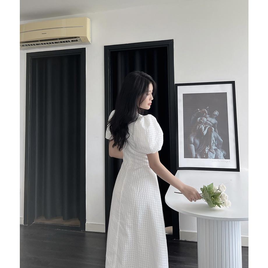 BBSTORE'S Đầm Xòe Tay Phồng Caro Nút Bọc Thời Trang Cho Nữ Đi Làm Đi Tiệc -D1056