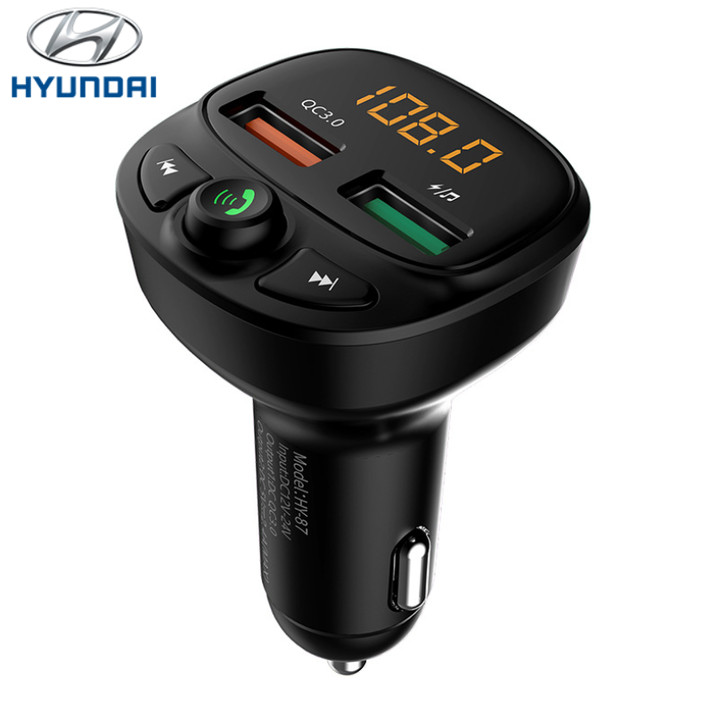 Tẩu nghe nhạc MP3 kiêm sạc nhanh thương hiệu Hyundai HY-87 - Tích hợp 2 cổng USB: 1 cổng sạc nhanh QC3.0, 1 cổng sạc 2.4A - HÀNG NHẬP KHẨU