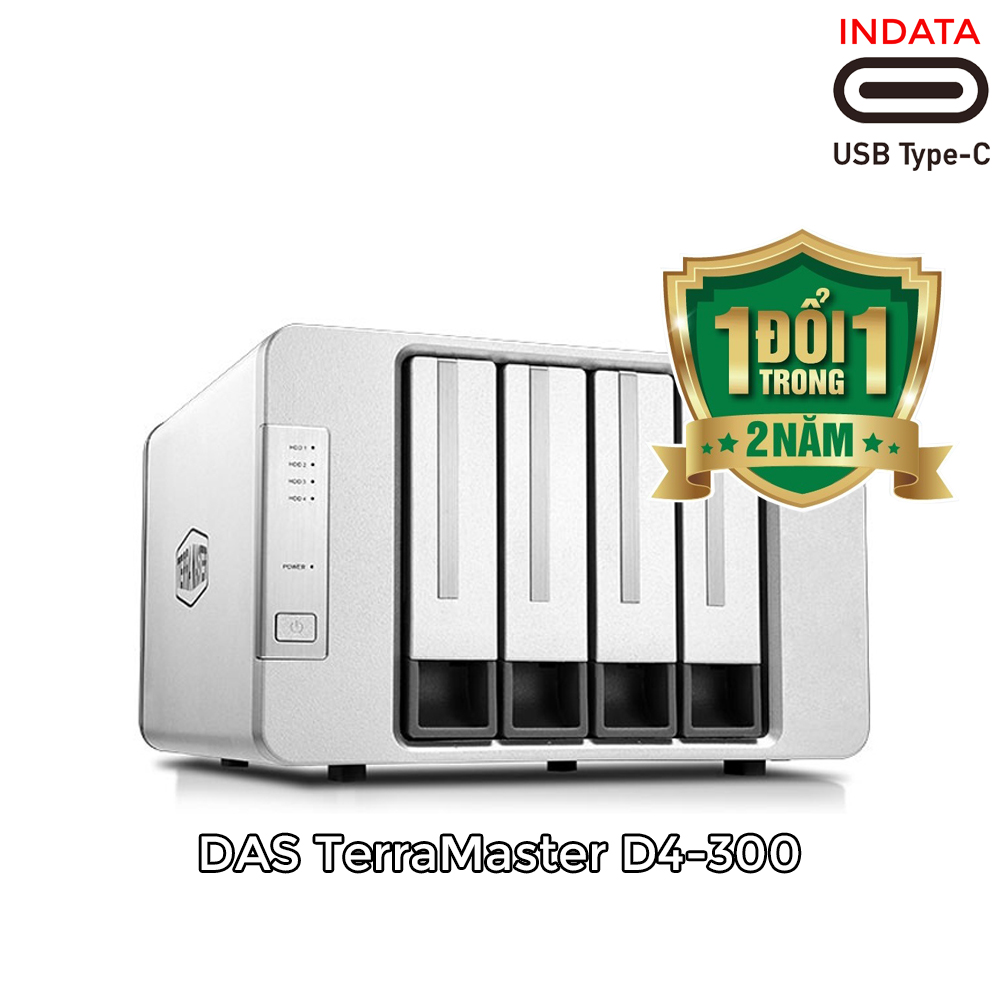 Bộ lưu trữ dữ liệu DAS TerraMaster D4-300 Single Disk (NO RAID), USB-C 3.1 5Gbps, 4 khay ổ cứng Single - Hàng chính hãng