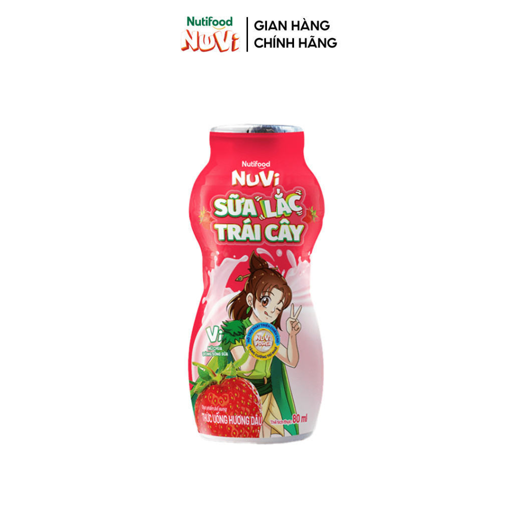 Thùng 48 chai Sữa Lắc Trái Cây Nuvi Hương Dâu 80ml - Tăng Cường Chiều Cao, Phát Triển Trí Não