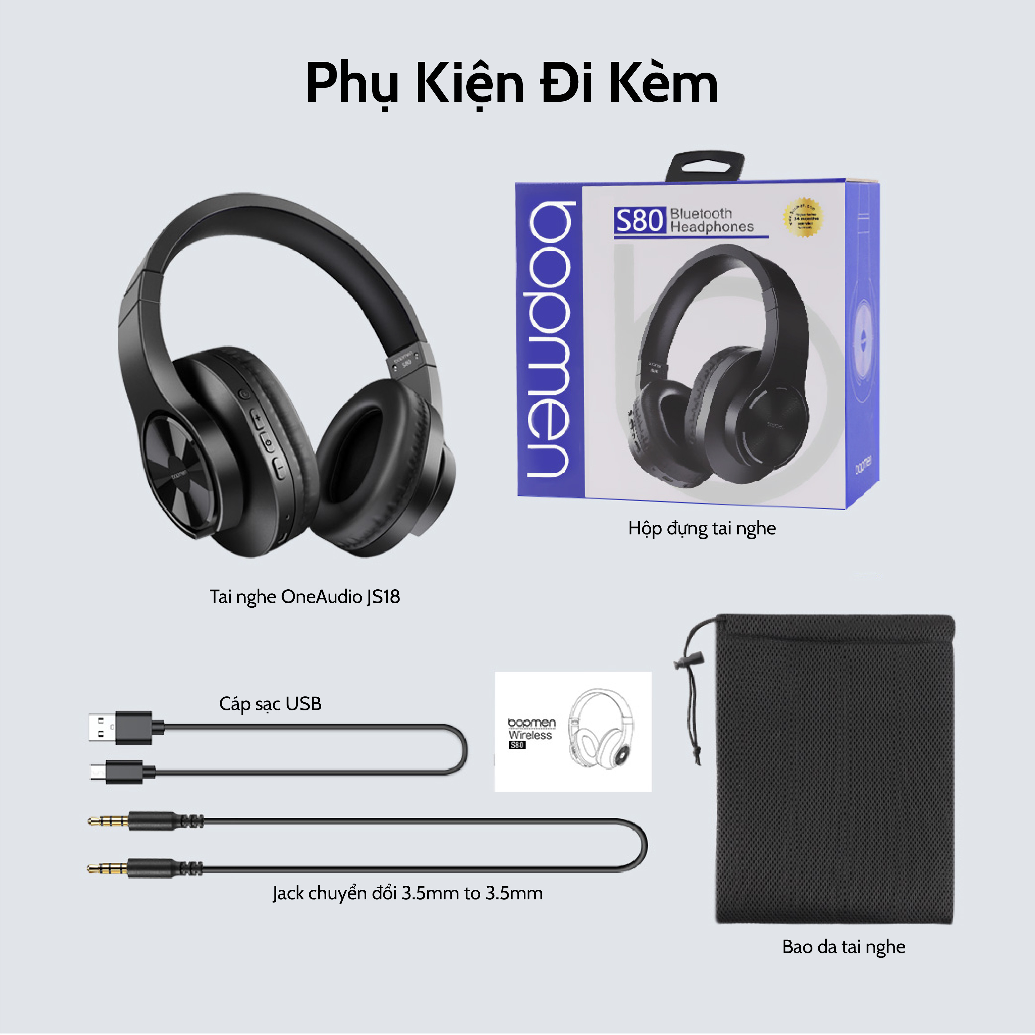 Tai Nghe Bluetooth Headphone OneOdio JS18 - Driver 40mm, Bluetooth 5.0, thời lượng pin lên đến 17h - Hàng Chính Hãng