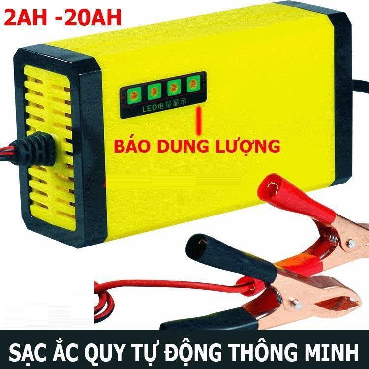 Bộ sạc bình ắc quy tự động ngắt 12V 2Ah-20Ah sạc acquy xe máy, xe ô tô, có đèn led báo đầy