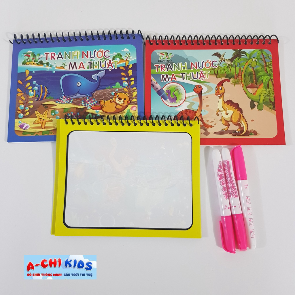 Bộ 3 Tranh Tô Màu Nước Ma Thuật Tự Xóa, Bộ Tập Tô Thần Kỳ, Magic Water Book Cho Bé Tặng 1 Bút Tô Màu Không Bao Giờ Hết Mực