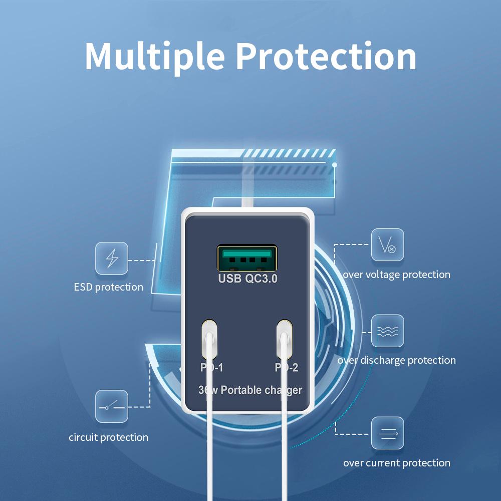Đầu sạc di động WLX-X3 3 cổng USB + Bộ sạc Type-C Bộ chuyển đổi PD kép + QC3.0 cho máy tính bảng / điện thoại