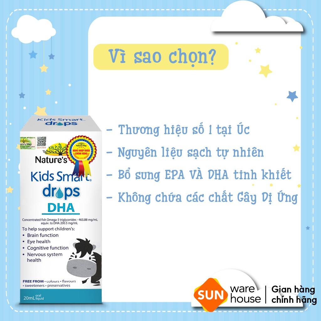 DHA Nature's Way Kids Smart Drops DHA Dạng Giọt Giúp Tăng IQ, Phát Triển Não Bộ Cho Bé 20ml