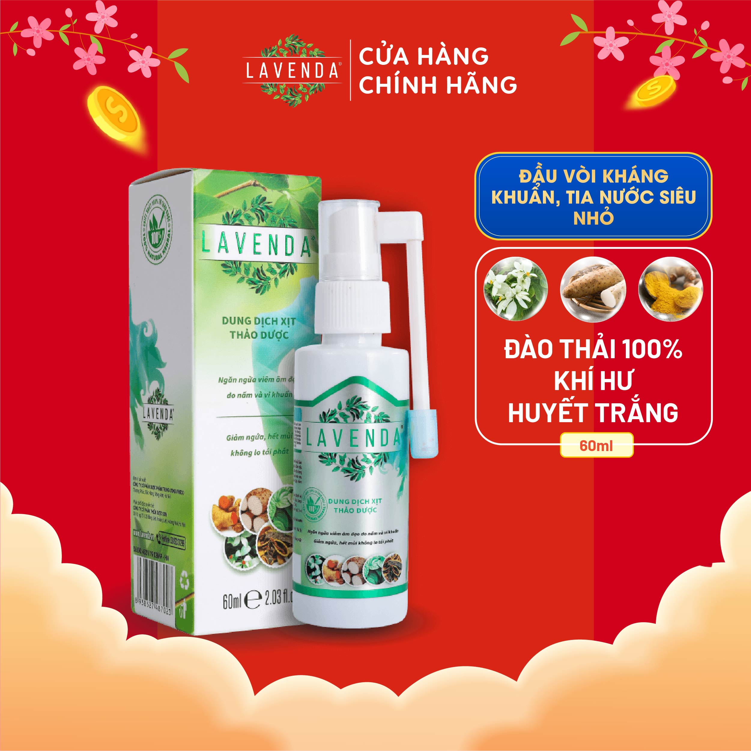 Combo khử nhanh Nấm ngứa, Khử mùi hôi, khí hư, Huyết trắng (1 xịt Lavenda 60 ml + 2 rửa Lavenda 275ml)