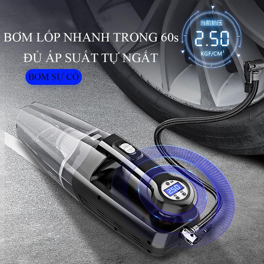 Máy hút bụi ô tô kiêm bơm lốp xe đa năng 4 trong 1, máy hút bụi gia đình cầm tay đa năng tiện lợi 2 phiên bản có dây và không dây.