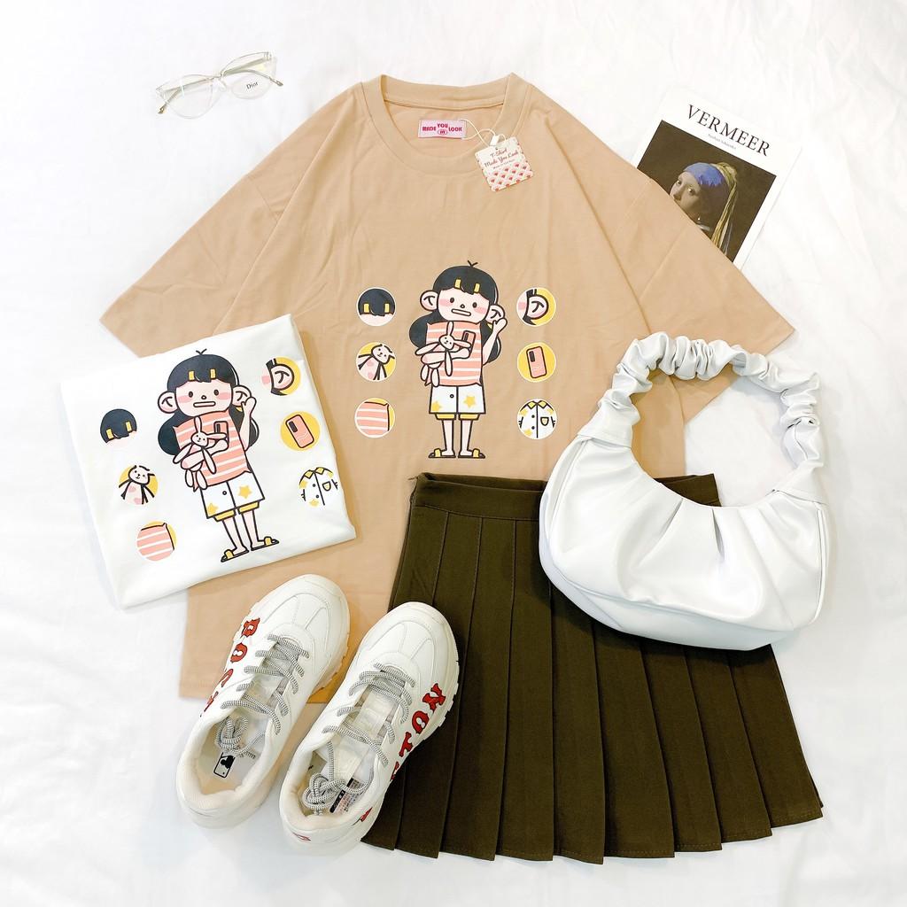 Áo thun tay lỡ Cô Bé Ôm Thỏ phông Unisex nam nữ tee oversize form rộng pull Ulzzang Streetwear Hàn Quốc vải mềm