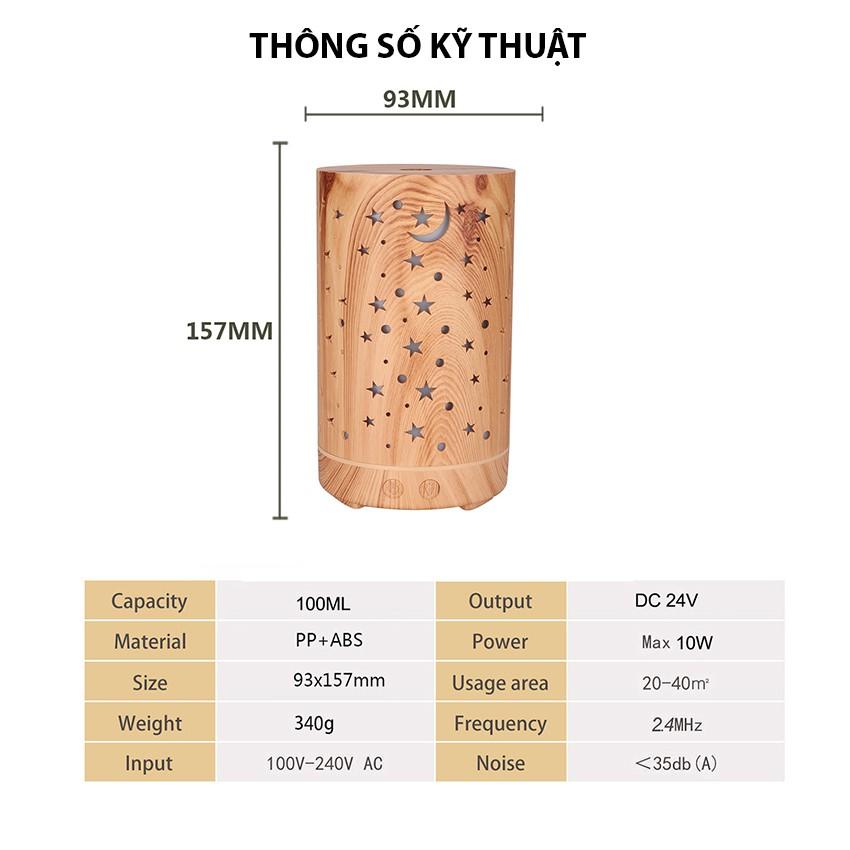 Máy xông tinh dầu phun sương tạo ẩm hình Đèn Lồng Trăng Sao vân gỗ Venado