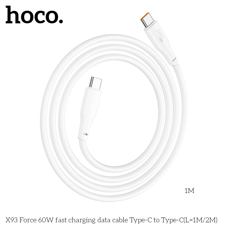 Cáp Sạc Nhanh Dành Cho Hoco X93 Force 60W Type-C Đến Type-C Dây Dài 2M Hàng Chính Hãng