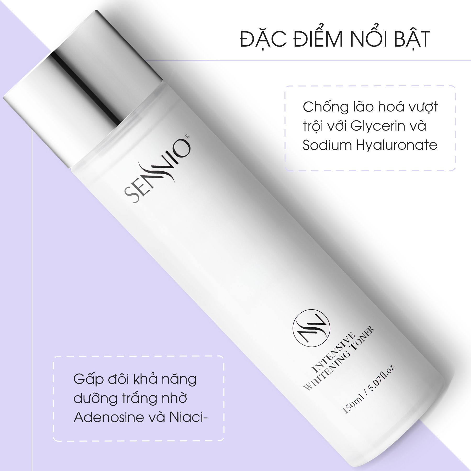 Nước hoa hồng trắng da Sennio Intensive Whitening Toner cấp ẩm tái tạo và ức chế sắc tố 160ml SNO 831