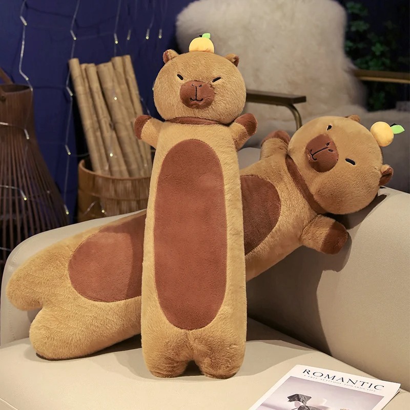 Thú nhồi bông capybara đứng đội quả cam đáng yêu - Size từ 70cm đến 1m1 - Quà tặng gấu bông chuột lang dáng dài êm mịn