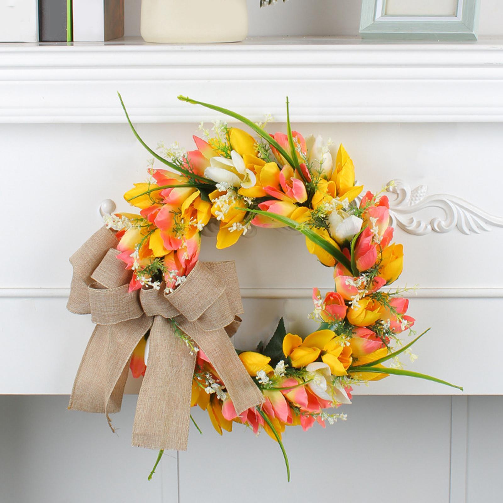 Artificial Flower Wreath Pendant Farmhouse Garland for Housewarming Holiday