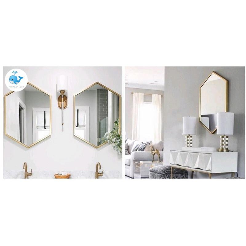 GƯƠNG TRANG TRÍ DECOR DÁNG LỤC LĂNG VIỀN INOX VÀNG GTR090