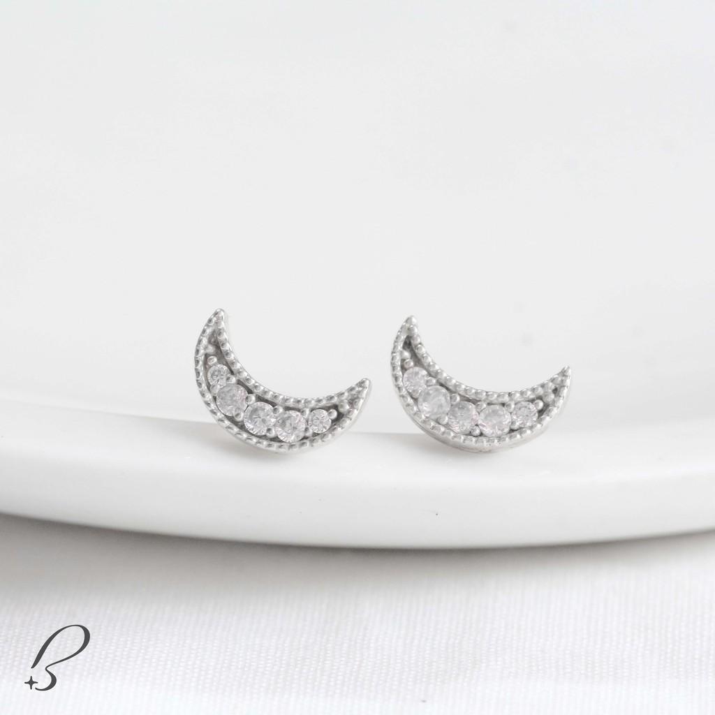 Bông tai bạc Bling it hình trăng khuyết đính đá BIBT301