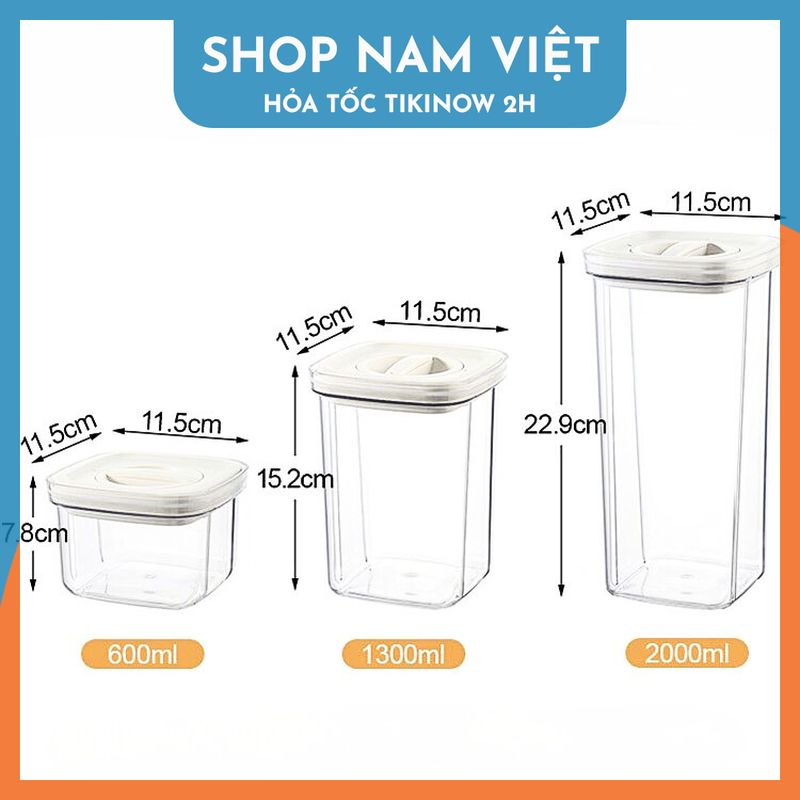 Hộp đựng đồ khô, bảo quản thực phẩm nắp vặn chân không nhiều kích cỡ - Nắp trắng - 2000ml