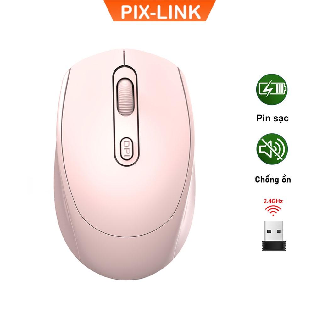 Chuột Không Dây Pix - Link P100 Wireless 2.4Ghz Sạc Pin, Chống Ồn, Dpi1600 Dùng Cho Máy Tính, Laptop, Tivi - Hàng Chính Hãng - Hồng