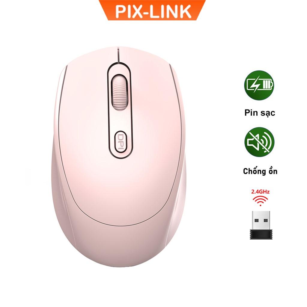 Chuột Không Dây PIX-LINK P100 Wireless 2.4Ghz Sạc Pin, Chống Ồn, DPI1600 Dùng Cho Máy Tính, Laptop, Tivi-Hàng Chính Hãng