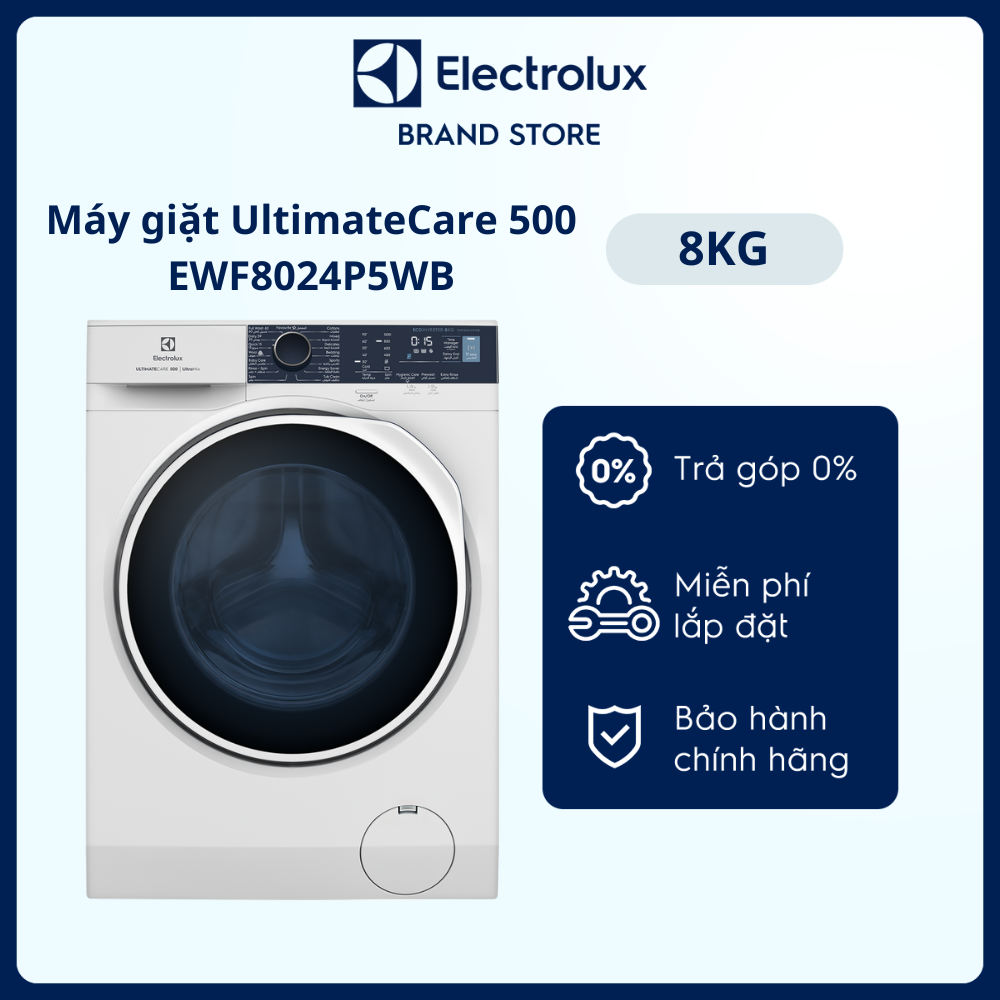 Máy giặt cửa trước Electrolux 8kg UltimateCare 500 - EWF8024P5WB - diệt khuẩn tối ưu bằng hơi nước, giặt nhanh tiện lợi và linh hoạt, tiết kiệm điện hơn 50% [Hàng chính hãng]