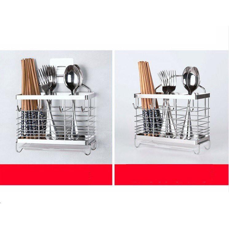 Giá inox đựng đũa thìa nhiều ngăn Ống đựng đồ dùng nhà bếp dán tường không cần khoan đục