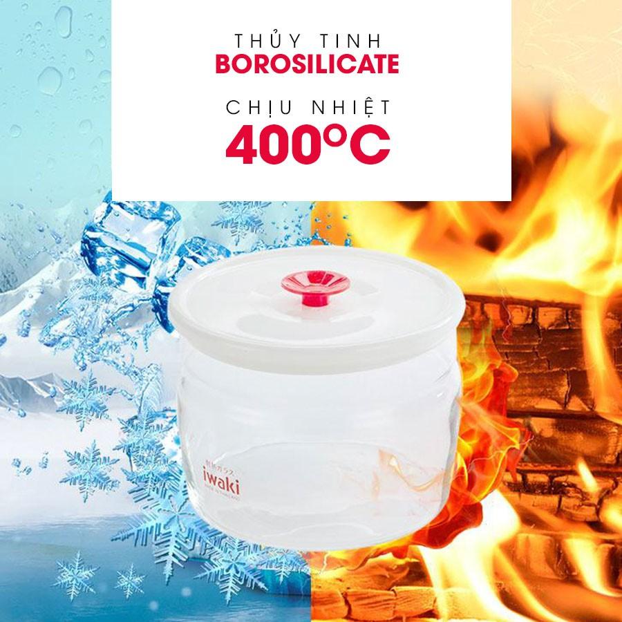 Hũ thủy tinh chịu nhiệt nắp hít Iwaki 200mL