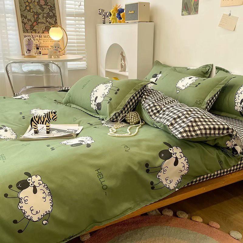 Bộ chăn ga gối Cotton Poly M2T bedding Cừu bông, vỏ chăn mền, drap giường và 2 vỏ gối
