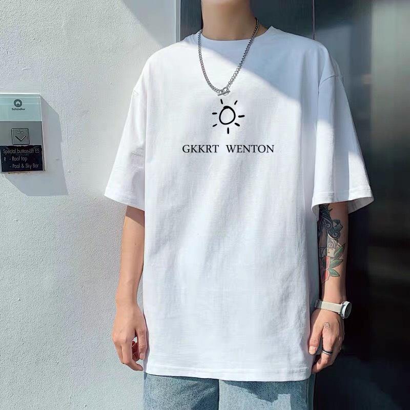 Áo Thun Nam Unisex Màu Trắng In Mặt Trời BASIC