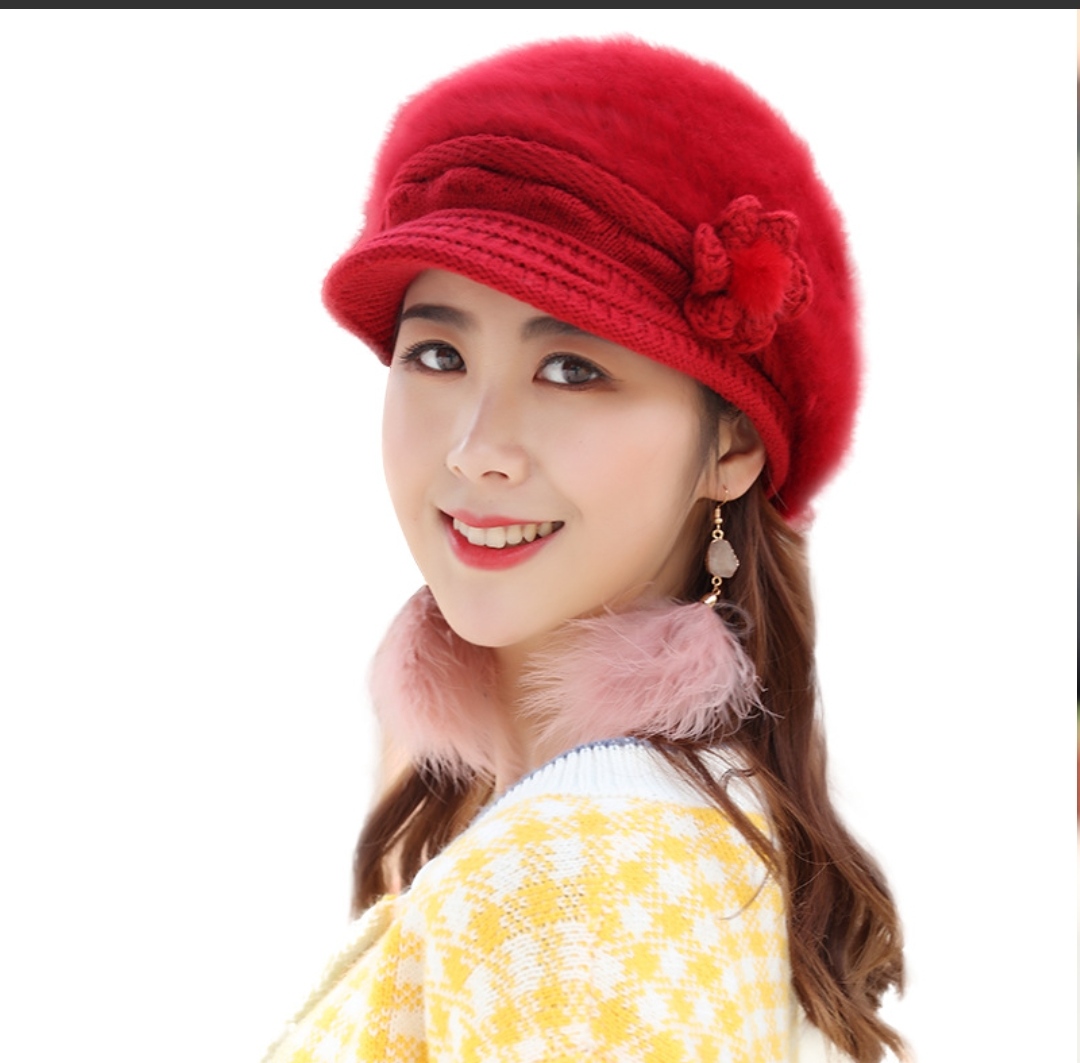 Mũ nón Len lông thỏ nữ 2 lớp lưỡi trai giữ ấm thu đông thời trang Hàn Quốc dona25112701