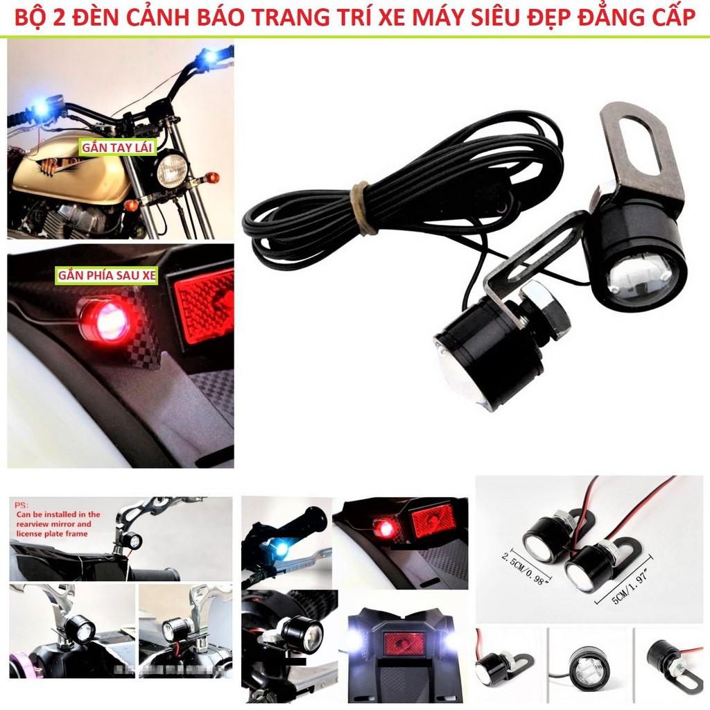 Bộ 2 đèn mini trang trí gắn chân gương kính xe máy chống nước loại đẹp lắp các xe