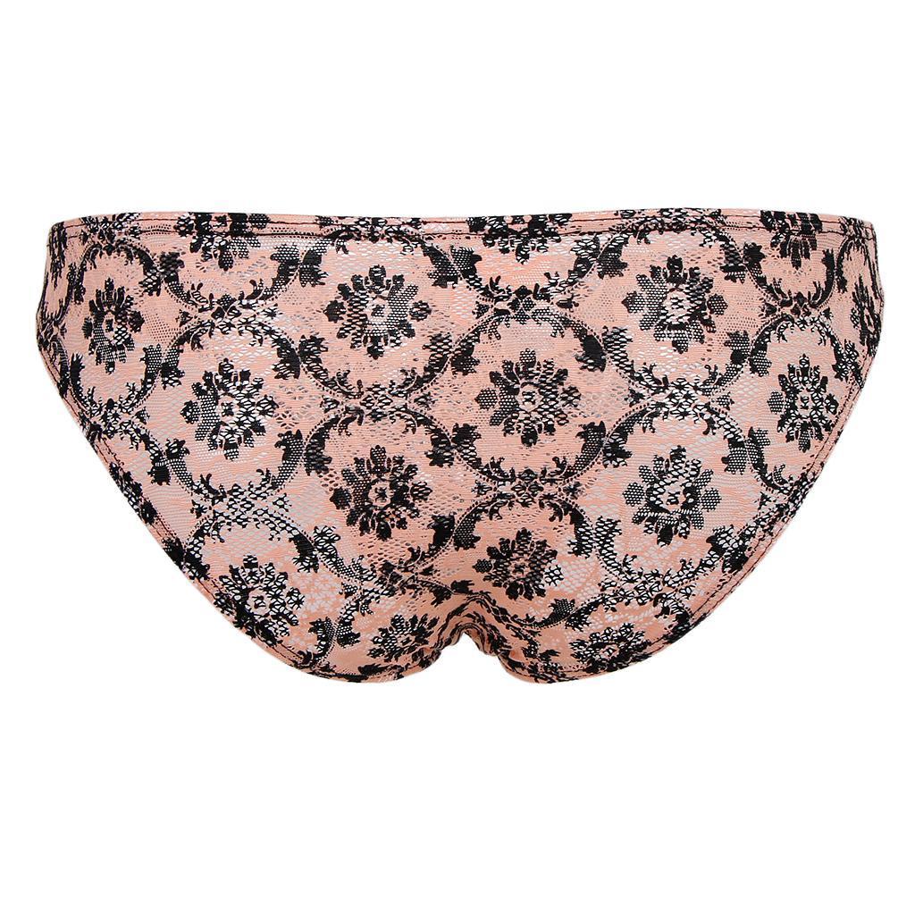 Men's Sissy Sheer Lace Briefs Floral Geometric Patterns Underwear - Orange, L