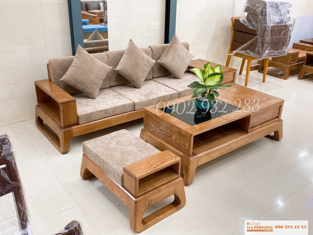 Bộ bàn ghế phòng khách sofa 3 món gỗ sồi G07