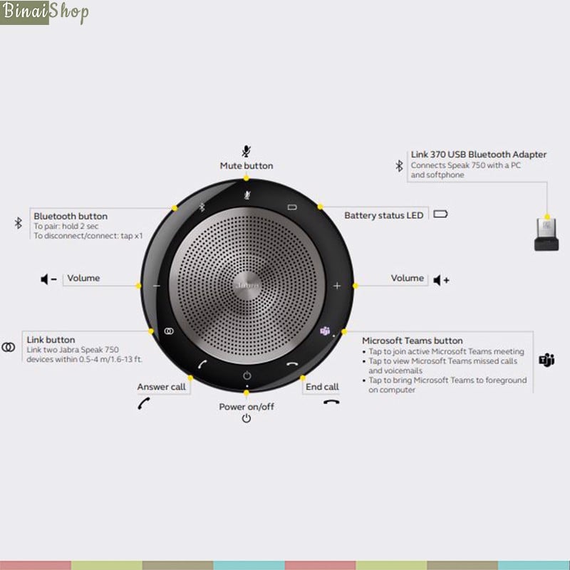 Jabra 750 MS - Micro Kèm Loa Hội Nghị Trực Tuyến Cho Nhóm 6 Người, Tích Hợp Microsoft Teams, Kết Nối Bluetooth Trong 30m- Hàng chính hãng