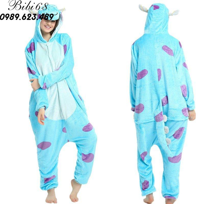 Bộ Đồ hình thú lừa xanh liền thân lông mịn Pijama dành Cho Người Lớn và Trẻ Em Hoạt Hình Cosplay