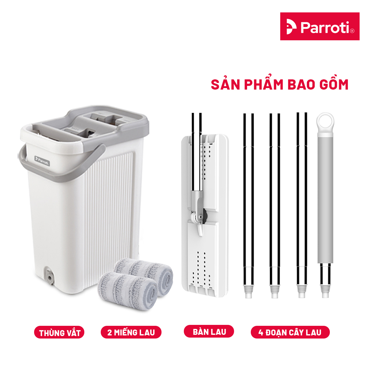 Bộ lau nhà tự vắt thông minh, chổi lau nhà 360 độ, lau sạch khô nhanh - Parroti ProMax PX01