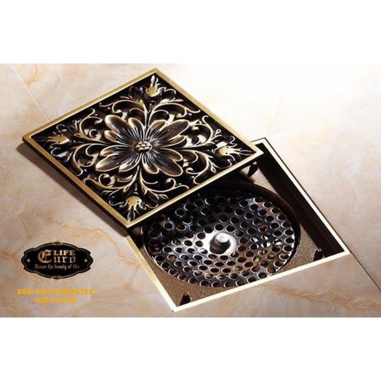 Hố ga thoát sàn Đồng hoa văn 10x10cm Eurolife EL-HG10 (Vàng Đồng)