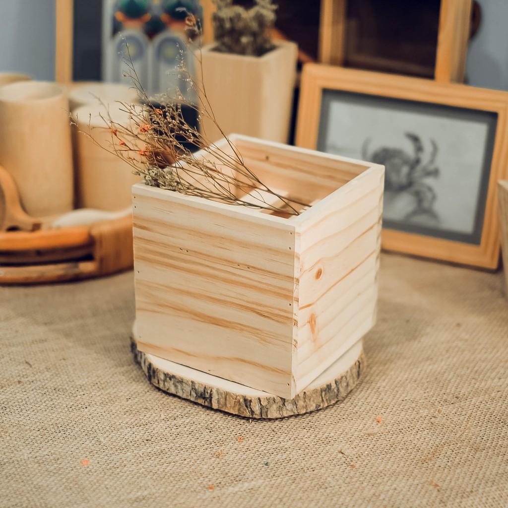Chậu gỗ cắm hoa - Bình gỗ vuông phụ kiện trang trí - wooden pots