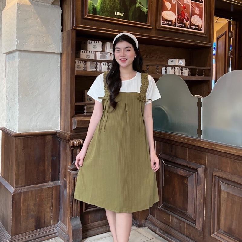 Đầm bầu mùa hè Yếm xinh xắn dễ thương chất xốp Hàn mặc đi làm đi chơi - Hồng
