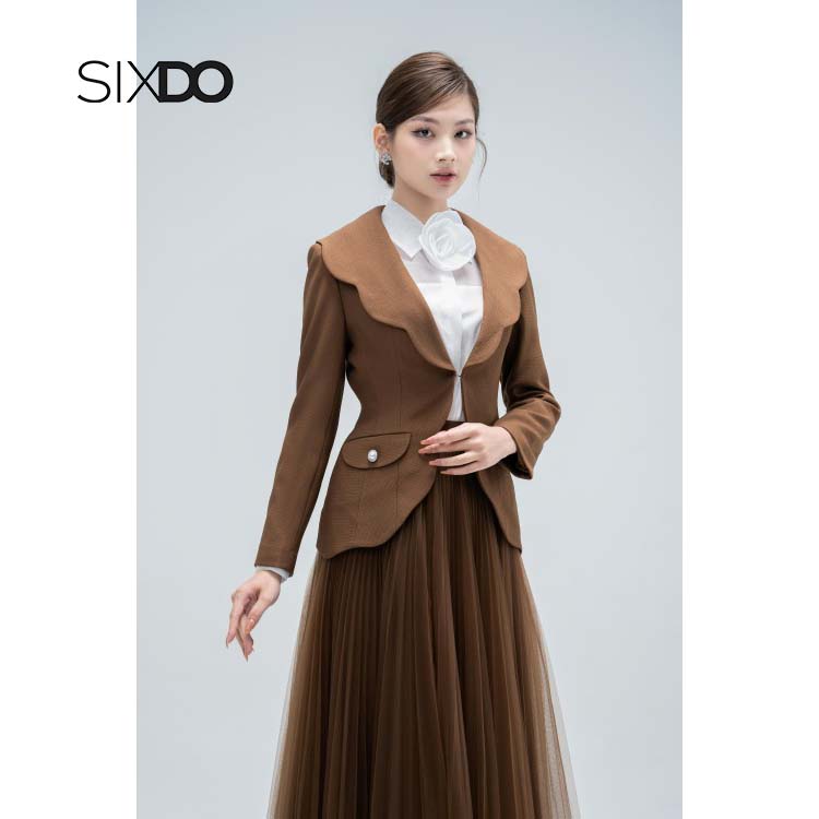 Áo vest nữ woven SIXDO viền sò sang trọng